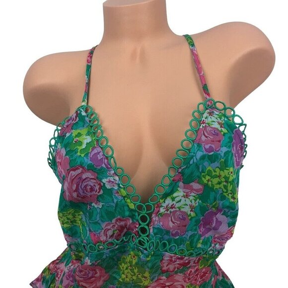Lulus Multicolor Floral Print Cami Ruffle Crop Top Sleeveless V Neck Peplum XL - Picture 3 of 6